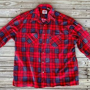 Vintage 80’s-90’s DICKIES Print Flannel Shirt 100% Cotton Plaid Button Up